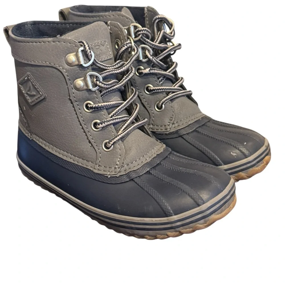 Sperry Bowline Kids Gray and navy blue waterproof snow boots size 12